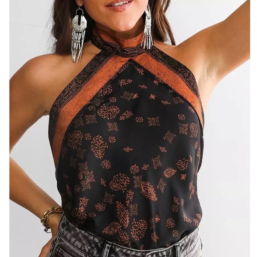 Free People 1 thing bodysuit halter tank in paisley. size S